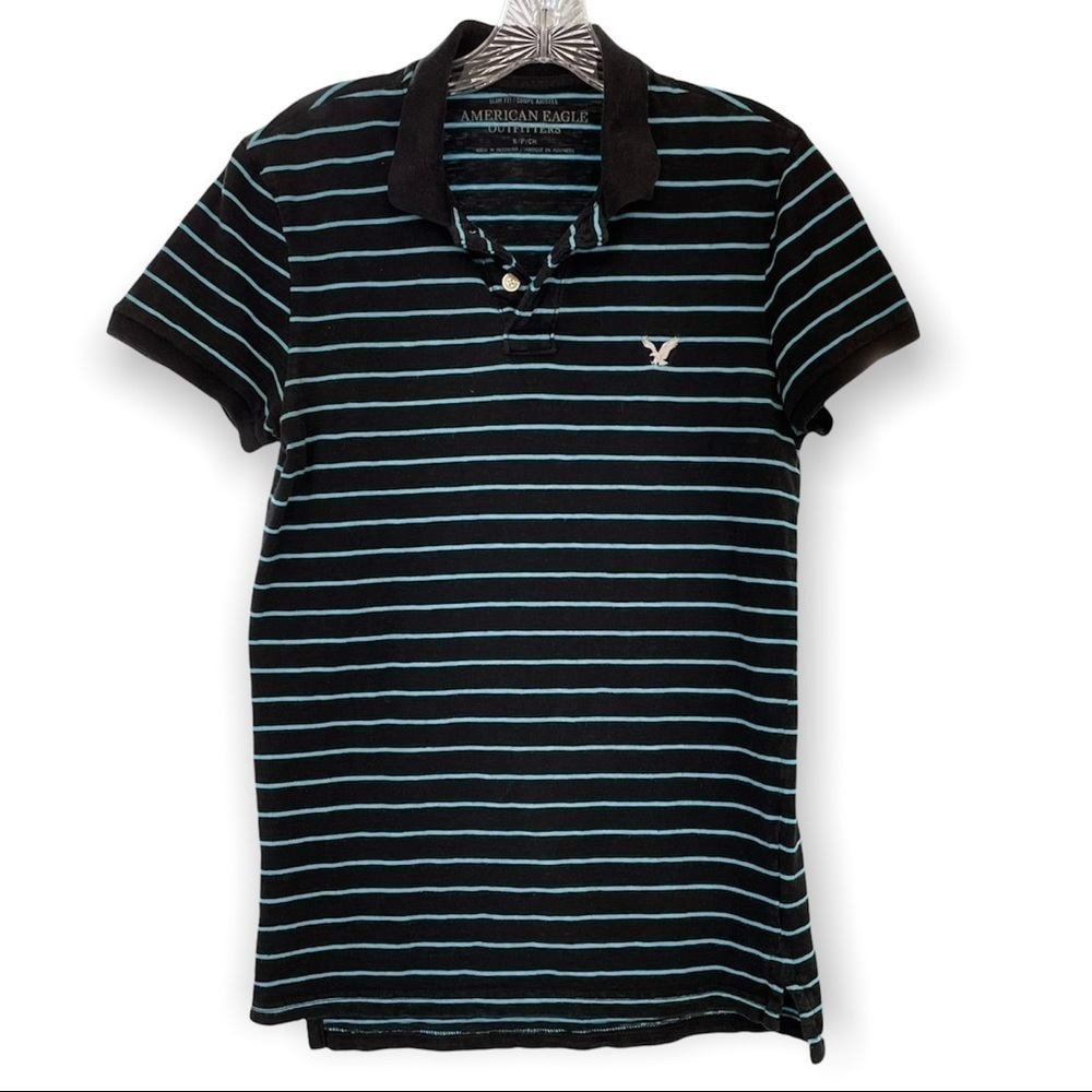American Eagle Cotton Short Sleeve Polo Slim Fit Small, black & teal​​​​​​​​​